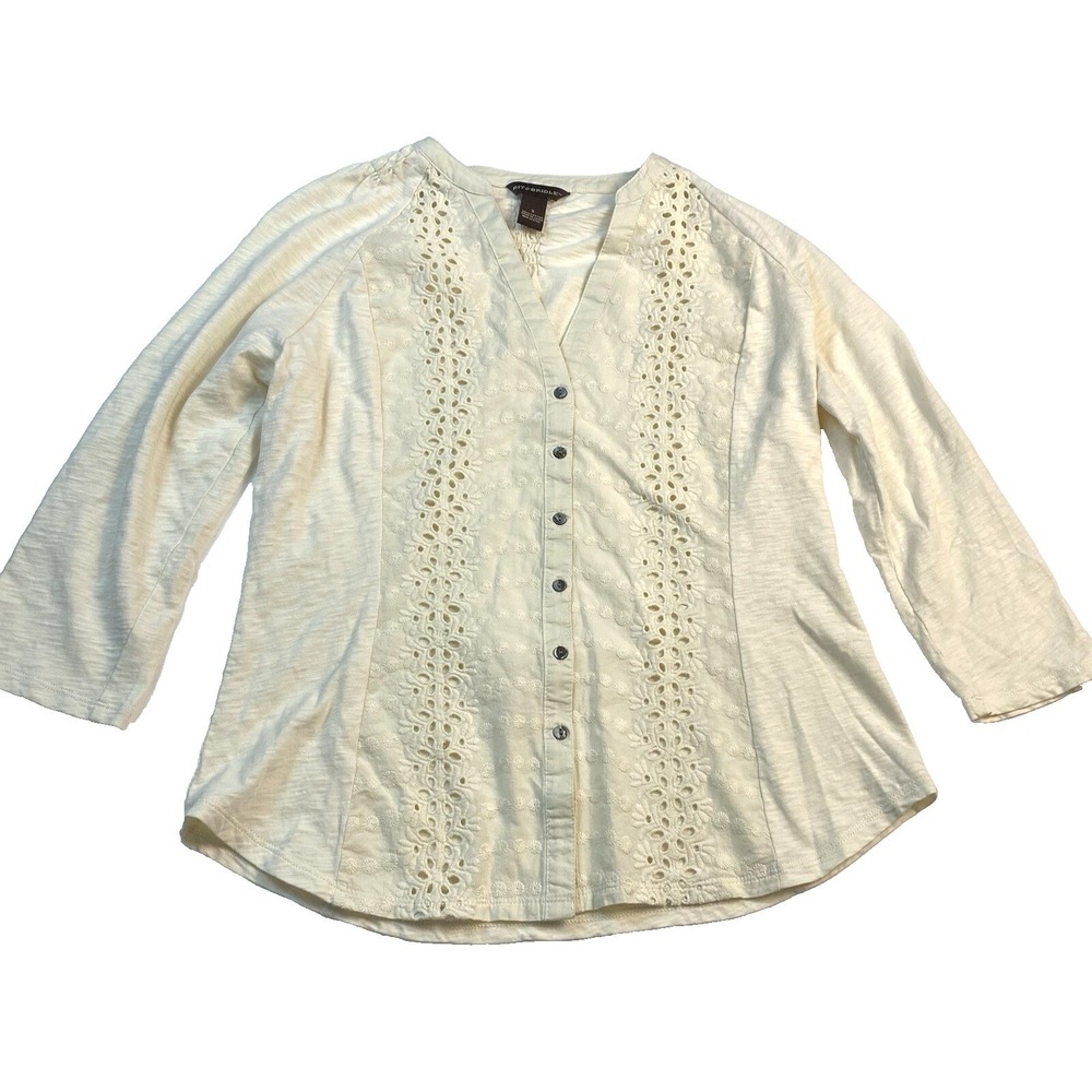 Bit & Bridle Women Size Small Blouse Top Oatmeal Ivory Eyelet Equestrian Western